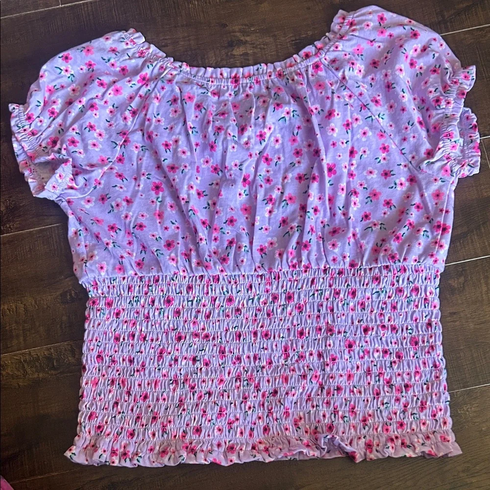 Girls Floral Smocked Pink top & Blue Argyle  Top - 2-Pack
